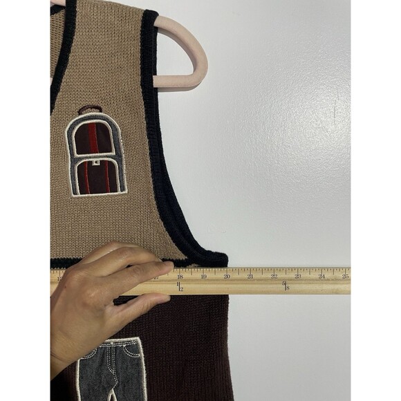Vtg Christopher & Banks Vest M Brown Hiking Ramie Retro Hand Embroidered 90s Y2K - Picture 10 of 12
